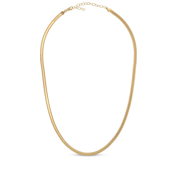 Diamond-Cut Herringbone Chain Necklace 4mm Solid 14K Yellow Gold 18"