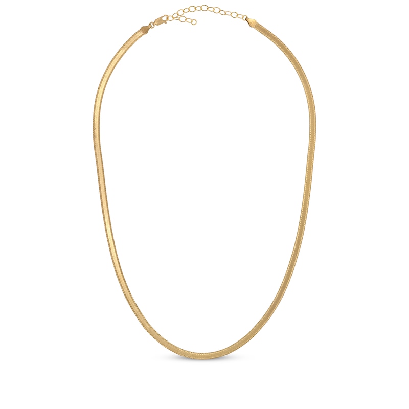Main Image 1 of Diamond-Cut Herringbone Chain Necklace 4mm Solid 14K Yellow Gold 18"