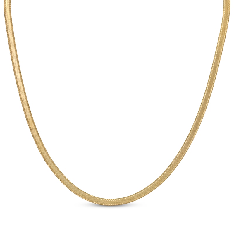 Main Image 2 of Diamond-Cut Herringbone Chain Necklace 4mm Solid 14K Yellow Gold 18"