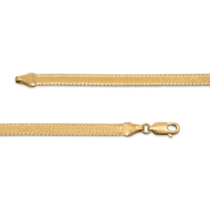 Main Image 3 of Diamond-Cut Herringbone Chain Necklace 4mm Solid 14K Yellow Gold 18"