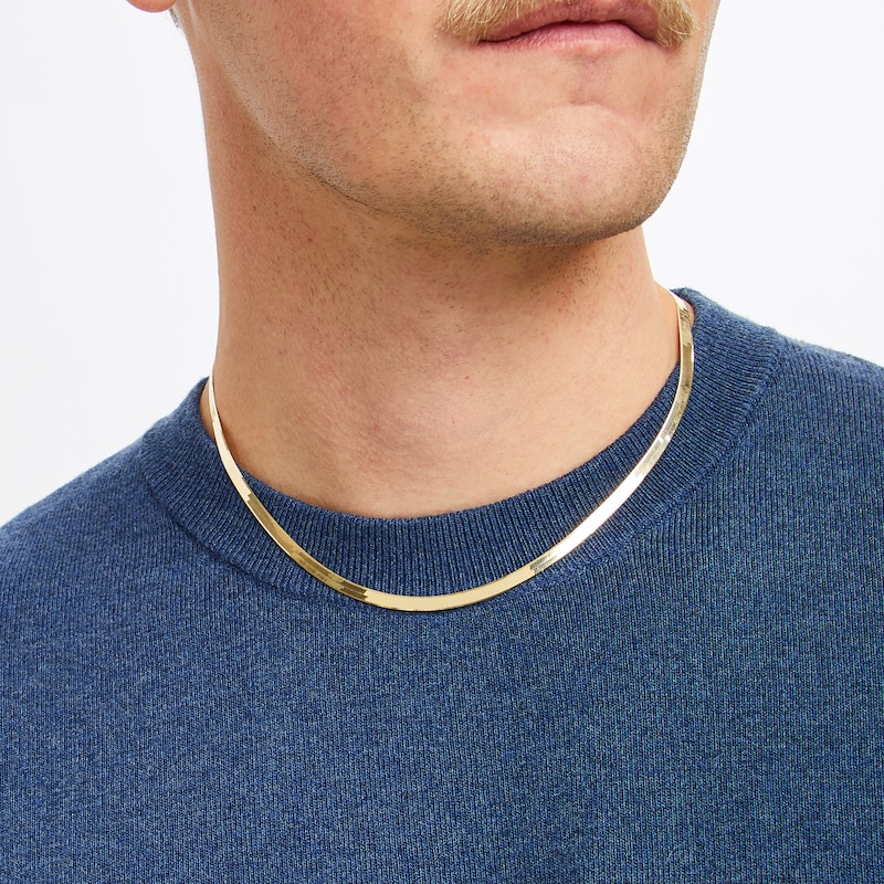 Main Image 6 of Diamond-Cut Herringbone Chain Necklace 4mm Solid 14K Yellow Gold 18"