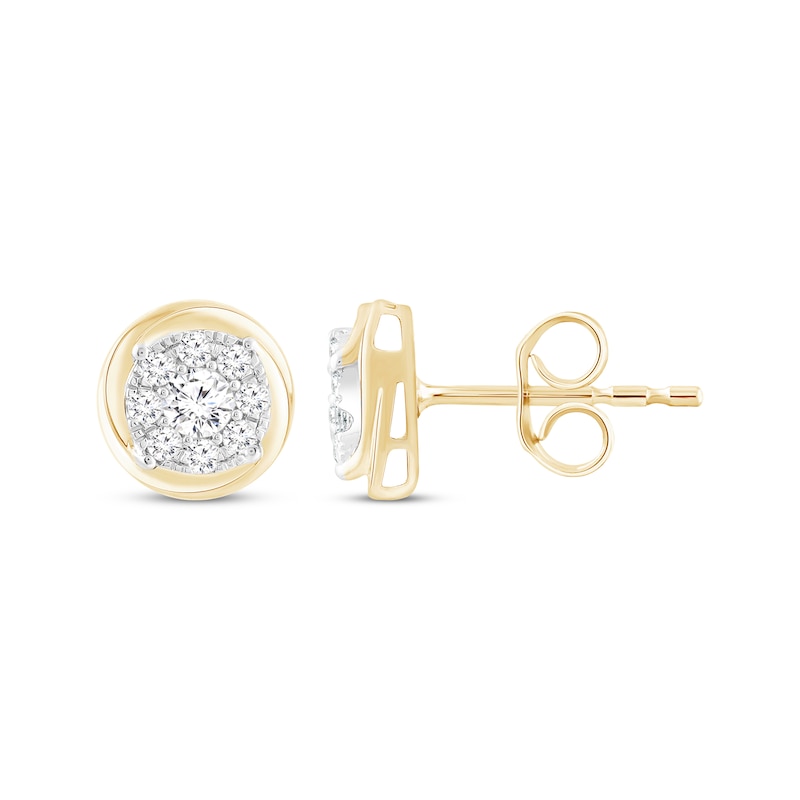 Multi-Diamond Circle Stud Earrings 1/2 ct tw 14K Yellow Gold