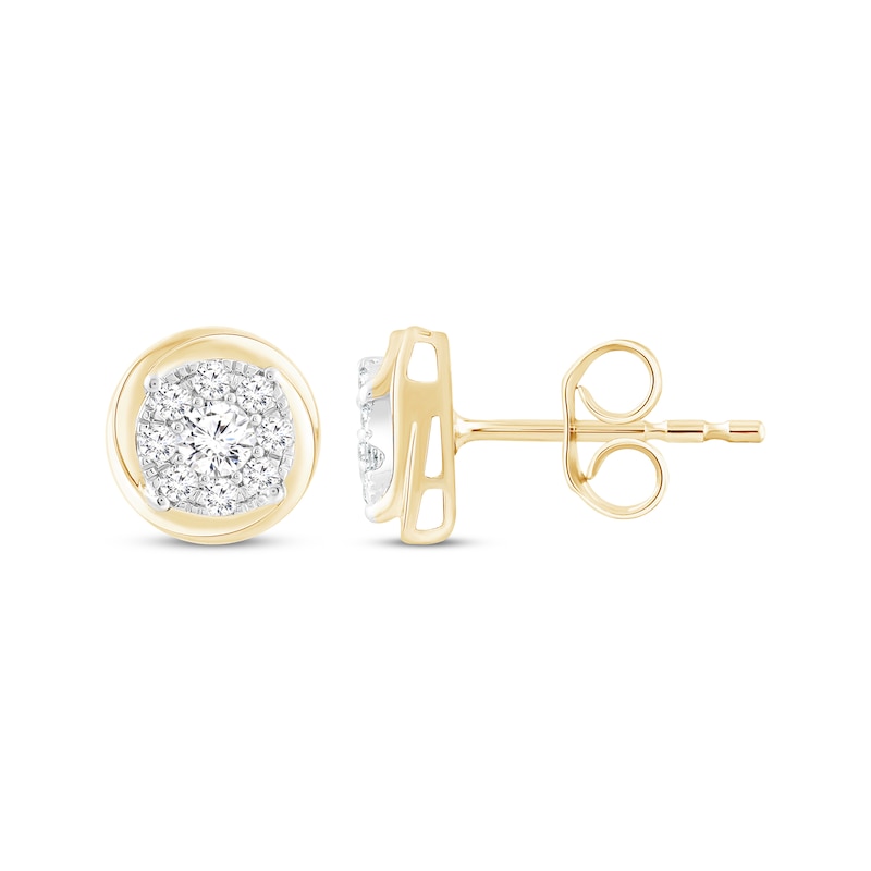 Main Image 1 of Multi-Diamond Circle Stud Earrings 1/2 ct tw 14K Yellow Gold