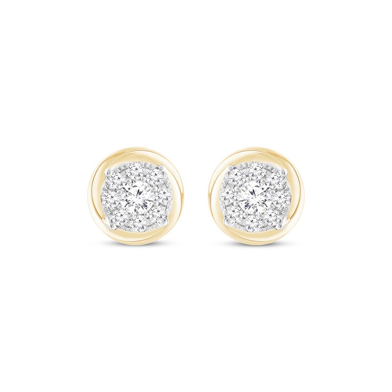 Main Image 2 of Multi-Diamond Circle Stud Earrings 1/2 ct tw 14K Yellow Gold