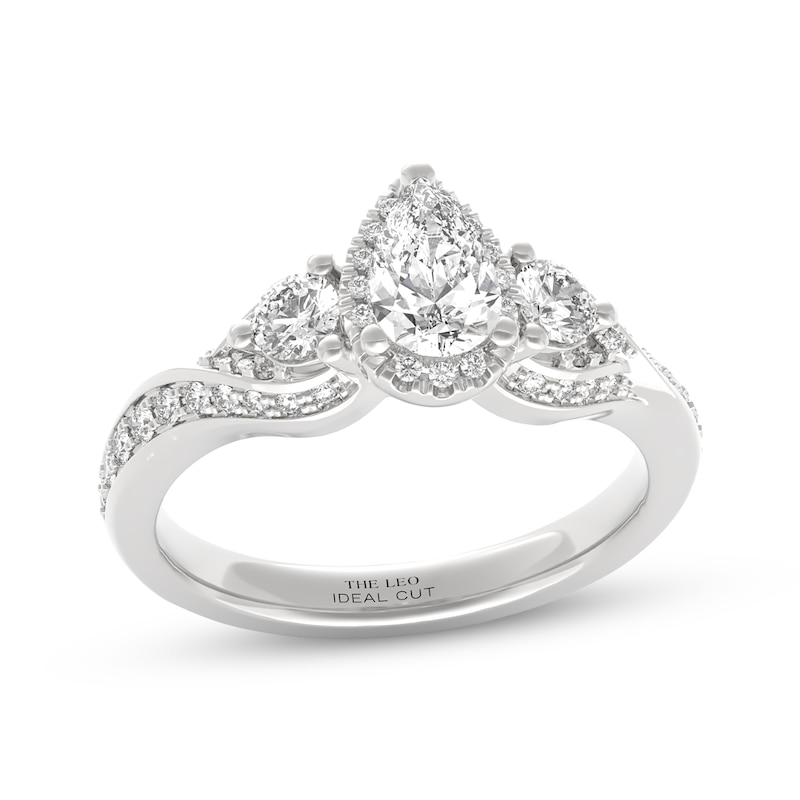 Main Image 4 of THE LEO Ideal Cut Diamond Pear-Shaped Three-Stone Engagement Ring 1 ct tw 14K White Gold