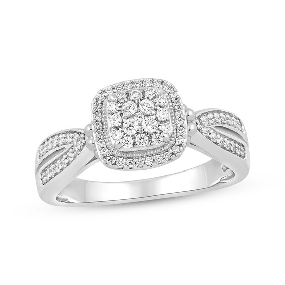 Multi-Diamond Cushion Halo Ring 1/3 ct tw Sterling Silver