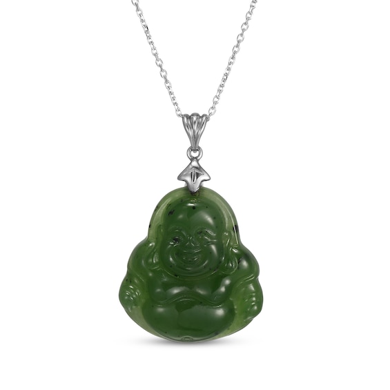 Nephrite Jade Buddha Necklace Sterling Silver 18"