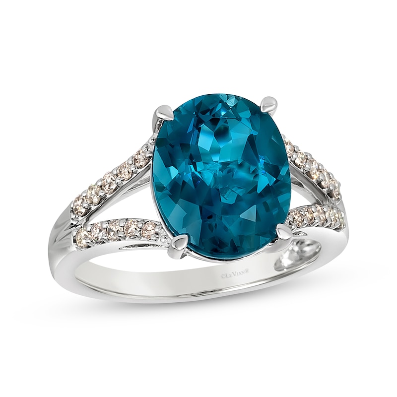 Le Vian Oval-Cut Blue Topaz Ring 1/4 ct tw Diamonds 14K Vanilla Gold ...