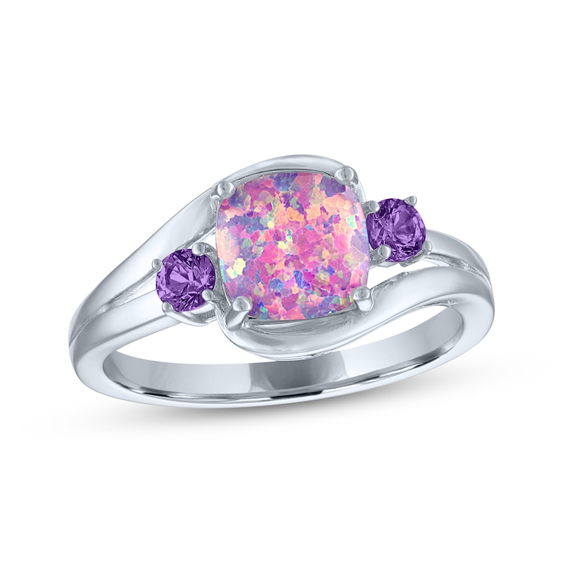 Cushion-Cut Lavender Lab-Created Opal & Amethyst Swirl Ring Sterling Silver