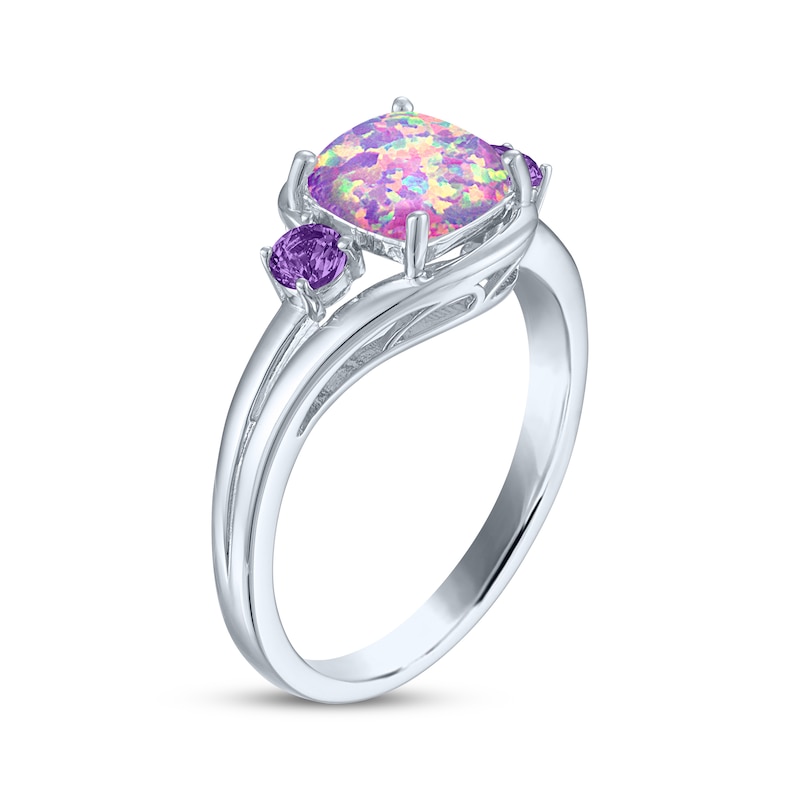 Cushion-Cut Lavender Lab-Created Opal & Amethyst Swirl Ring Sterling Silver