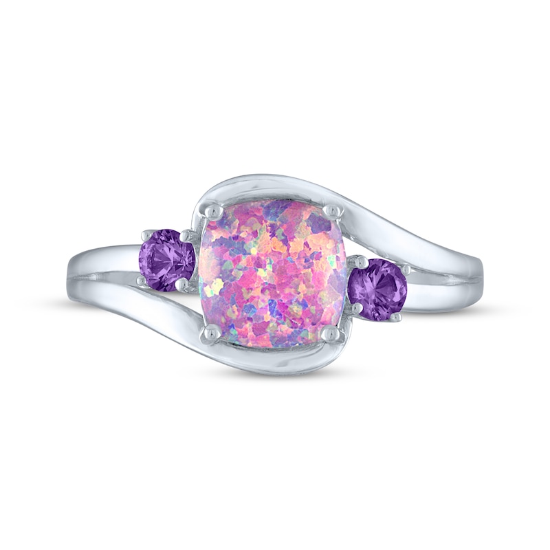 Cushion-Cut Lavender Lab-Created Opal & Amethyst Swirl Ring Sterling Silver