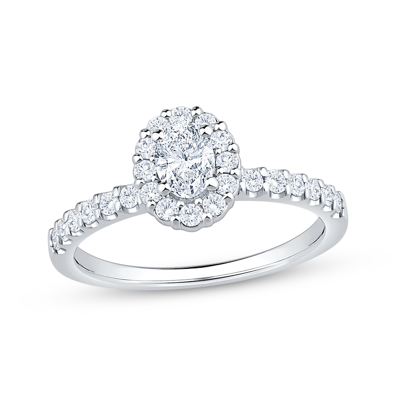 Main Image 1 of Adore Oval-Cut Diamond Halo Engagement Ring 3/4 ct tw 14K White Gold