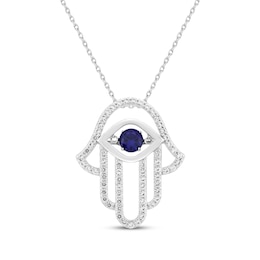 Unstoppable Love Blue & White Lab-Created Sapphire Hamsa Necklace Sterling Silver 18"