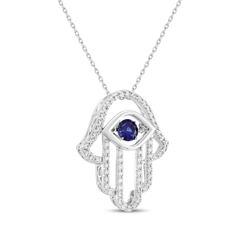 Main Image 2 of Unstoppable Love Blue & White Lab-Created Sapphire Hamsa Necklace Sterling Silver 18"
