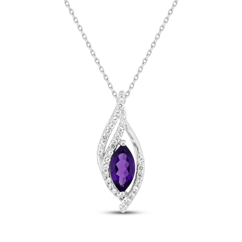 Main Image 1 of Marquise-Cut Amethyst & White Lab-Created Sapphire Swirl Frame Necklace Sterling Silver 18"