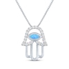 Thumbnail Image 1 of Blue Lab-Created Opal & White Lab-Created Sapphire Evil Eye Hamsa Necklace Sterling Silver 18"