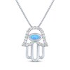 Thumbnail Image 2 of Blue Lab-Created Opal & White Lab-Created Sapphire Evil Eye Hamsa Necklace Sterling Silver 18"