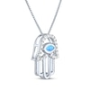 Thumbnail Image 3 of Blue Lab-Created Opal & White Lab-Created Sapphire Evil Eye Hamsa Necklace Sterling Silver 18"