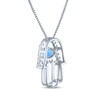 Thumbnail Image 4 of Blue Lab-Created Opal & White Lab-Created Sapphire Evil Eye Hamsa Necklace Sterling Silver 18"