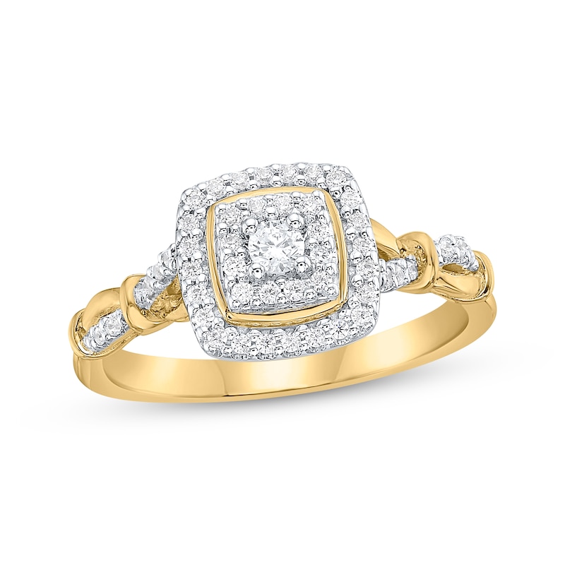 Main Image 1 of Multi-Diamond Cushion Halo Promise Ring 1/4 ct tw 10K Yellow Gold