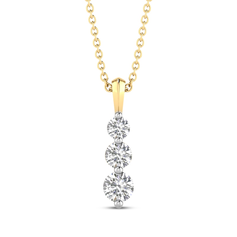 Main Image 1 of Memories, Moments, Magic Diamond Three-Stone Necklace 1/2 ct tw 10K Yellow Gold 18"