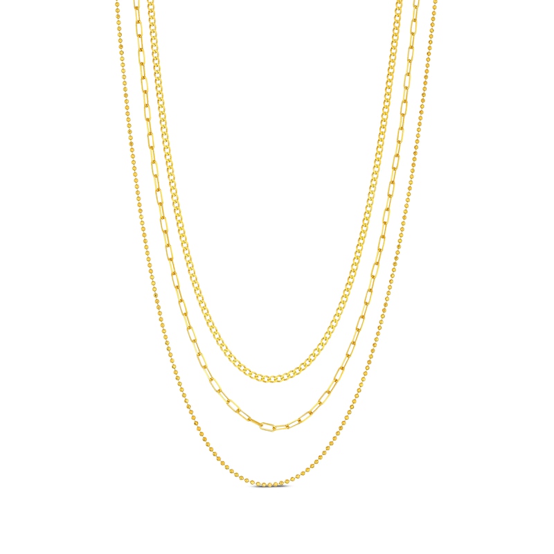 Main Image 1 of Curb Chain, Bead Chain & Paperclip Chain Necklace Set Solid 10K Yellow Gold 18"