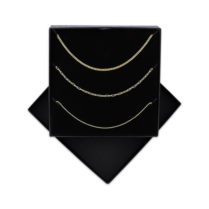 Main Image 8 of Curb Chain, Bead Chain & Paperclip Chain Necklace Set Solid 10K Yellow Gold 18"