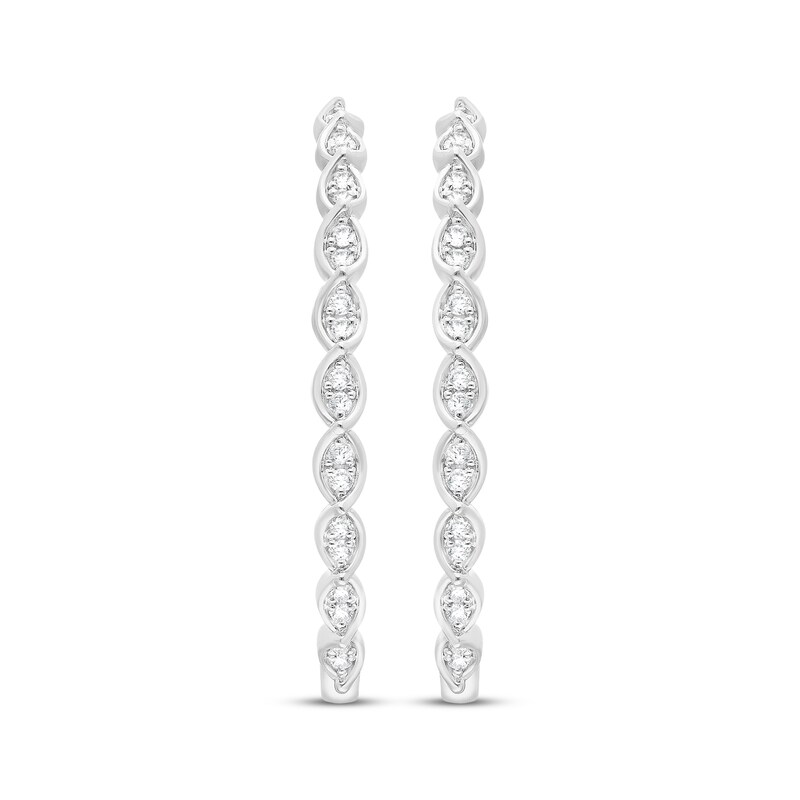 Main Image 2 of Diamond Marquise Frame Hoop Earrings 1/4 ct tw 10K White Gold