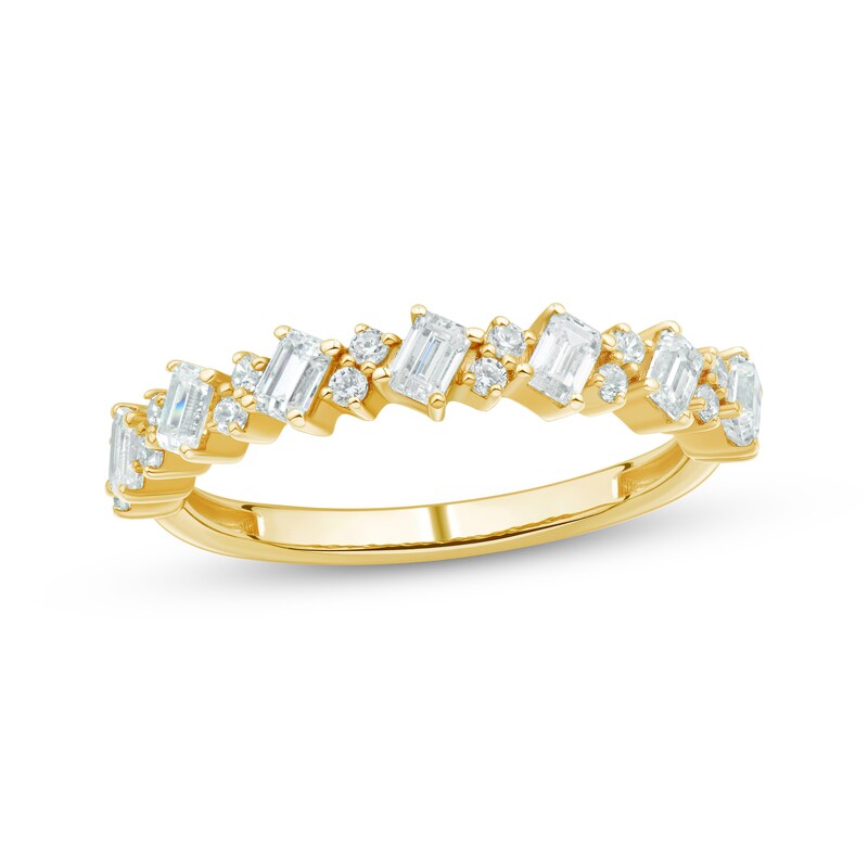 Main Image 1 of Adore Round & Emerald-Cut Anniversary Ring 3/4 ct tw 10K Yellow Gold