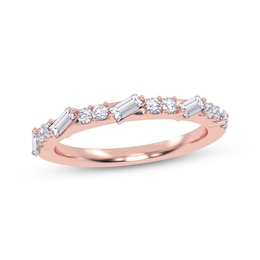 Adore Tilted Baguette & Round-Cut Alternating Diamond Stackable Anniversary Ring 1/3 ct tw 14K Rose Gold