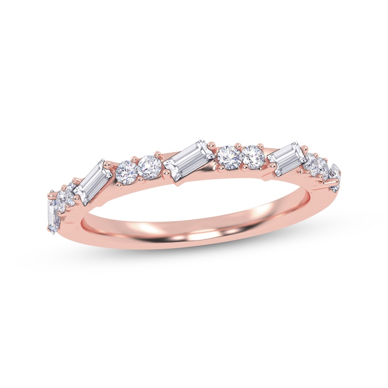 Main Image 1 of Adore Tilted Baguette & Round-Cut Alternating Diamond Stackable Anniversary Ring 1/3 ct tw 14K Rose Gold