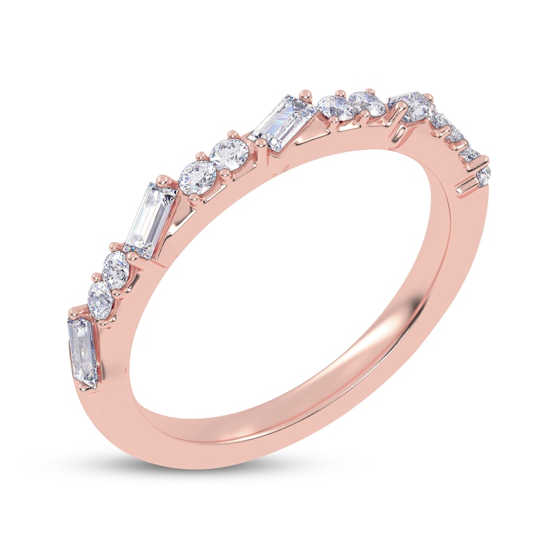 Main Image 2 of Adore Tilted Baguette & Round-Cut Alternating Diamond Stackable Anniversary Ring 1/3 ct tw 14K Rose Gold