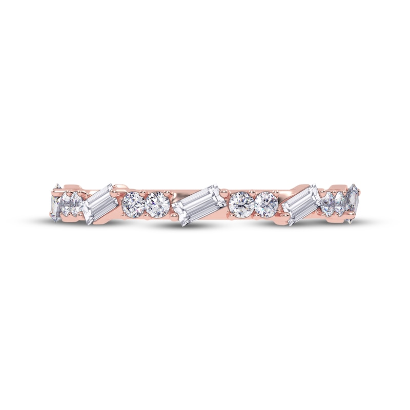 Main Image 3 of Adore Tilted Baguette & Round-Cut Alternating Diamond Stackable Anniversary Ring 1/3 ct tw 14K Rose Gold