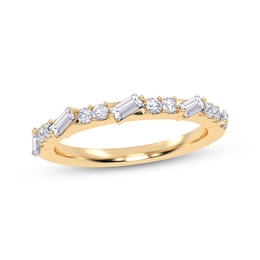 Adore Tilted Baguette & Round-Cut Alternating Diamond Stackable Anniversary Ring 1/3 ct tw 14K Yellow Gold