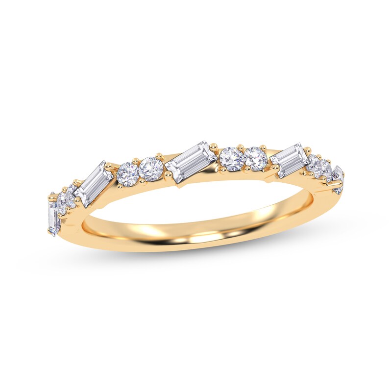 Main Image 1 of Adore Tilted Baguette & Round-Cut Alternating Diamond Anniversary Ring 1/3 ct tw 14K Yellow Gold