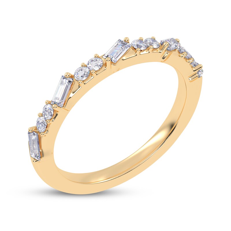 Main Image 2 of Adore Tilted Baguette & Round-Cut Alternating Diamond Anniversary Ring 1/3 ct tw 14K Yellow Gold