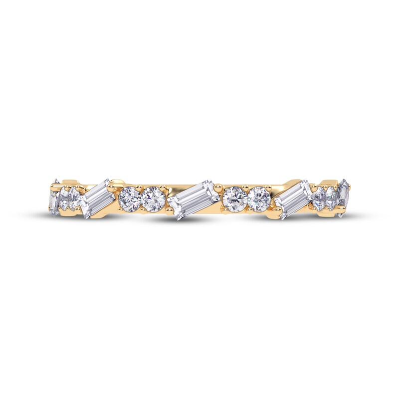 Main Image 3 of Adore Tilted Baguette & Round-Cut Alternating Diamond Anniversary Ring 1/3 ct tw 14K Yellow Gold