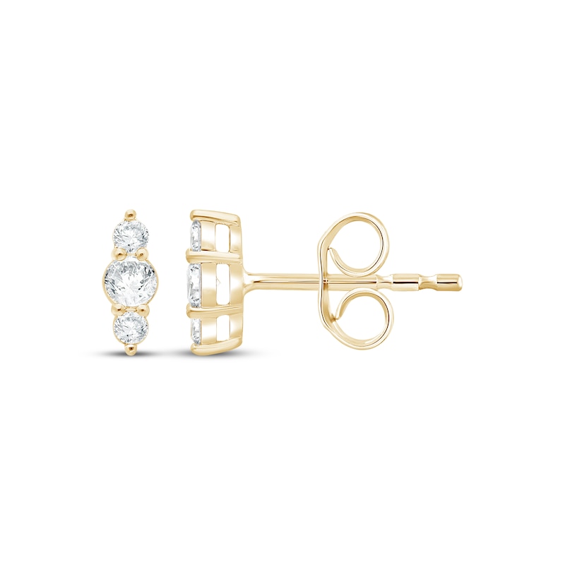 Main Image 1 of KAY Lab-Grown Diamonds Three-Stone Vertical Stud Earrings 1/5 ct tw 14K Yellow Gold