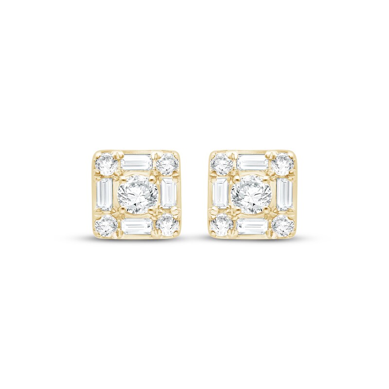 Main Image 2 of Lab-Grown Diamonds by KAY Baguette & Round-Cut Stud Earrings 3/4 ct tw 14K Yellow Gold