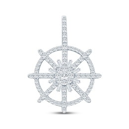 Men's Baguette & Round-Cut Diamond Ship Wheel Charm 1 ct tw 10K White Gold