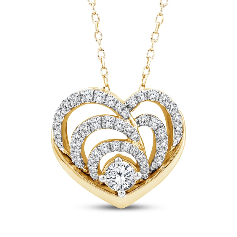 Main Image 1 of Diamond Layered Heart Necklace 1/2 ct tw 10K Yellow Gold 17"