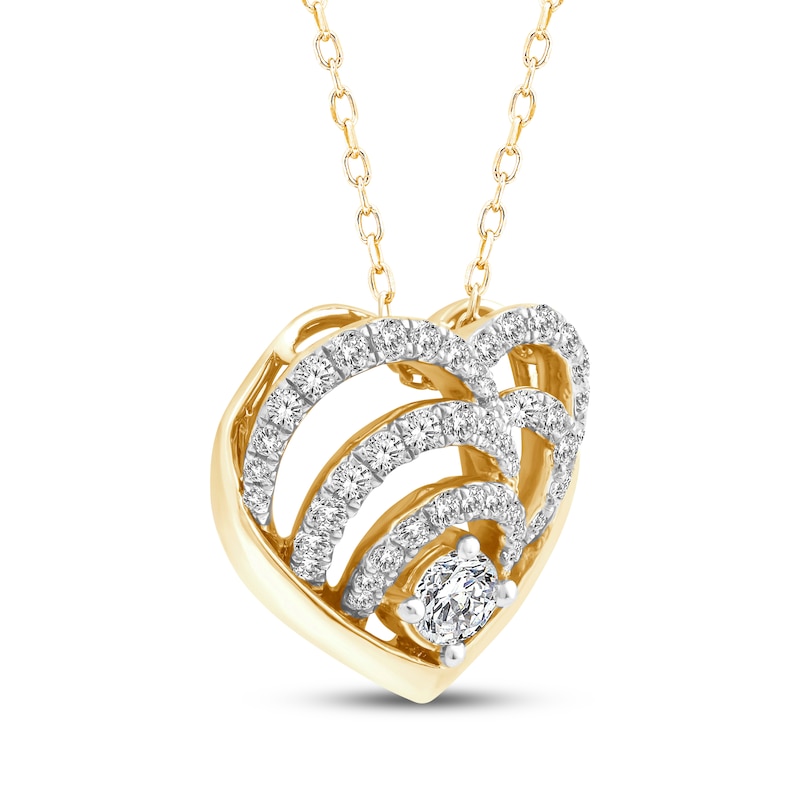 Main Image 2 of Diamond Layered Heart Necklace 1/2 ct tw 10K Yellow Gold 17"