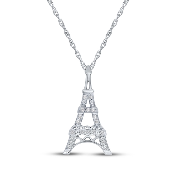 Diamond Eiffel Tower Necklace 1/10 ct tw Sterling Silver 18"