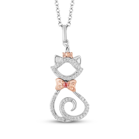 Disney Treasures The Aristocats Diamond & Pink Tourmaline Necklace 1/10 ct tw Sterling Silver & 10K Rose Gold 19"