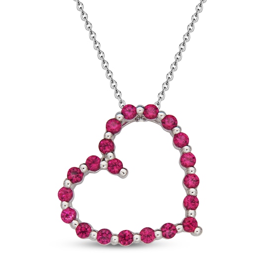 Lab-Created Ruby Tilted Heart Necklace Sterling Silver 18"