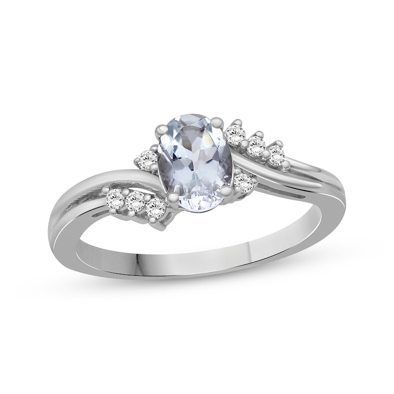 Main Image 1 of Oval-Cut Aquamarine & White Lab-Created Sapphire Ring Sterling Silver