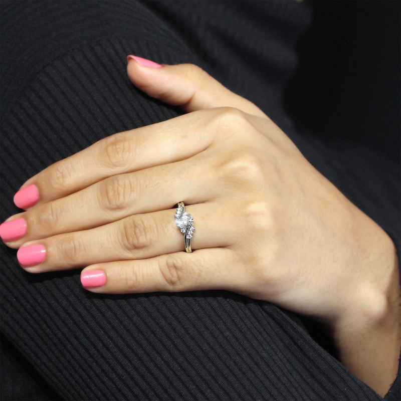 Main Image 3 of Oval-Cut Aquamarine & White Lab-Created Sapphire Ring Sterling Silver