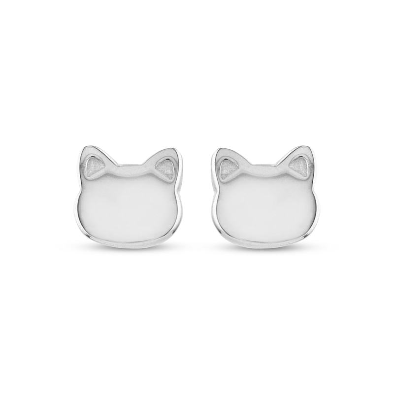 Main Image 2 of Cat Face Silhouette Stud Earrings 14K White Gold