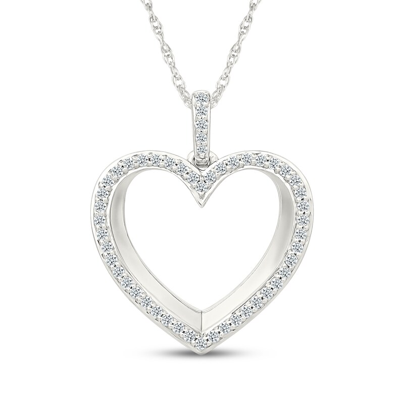 Main Image 1 of Diamond Heart Outline Necklace 1/4 ct tw 10K White Gold 18"