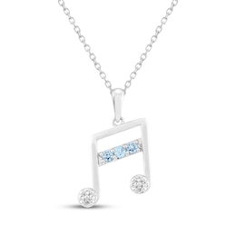 Swiss Blue Topaz & White Lab-Created Sapphire Music Note Necklace Sterling Silver 18"